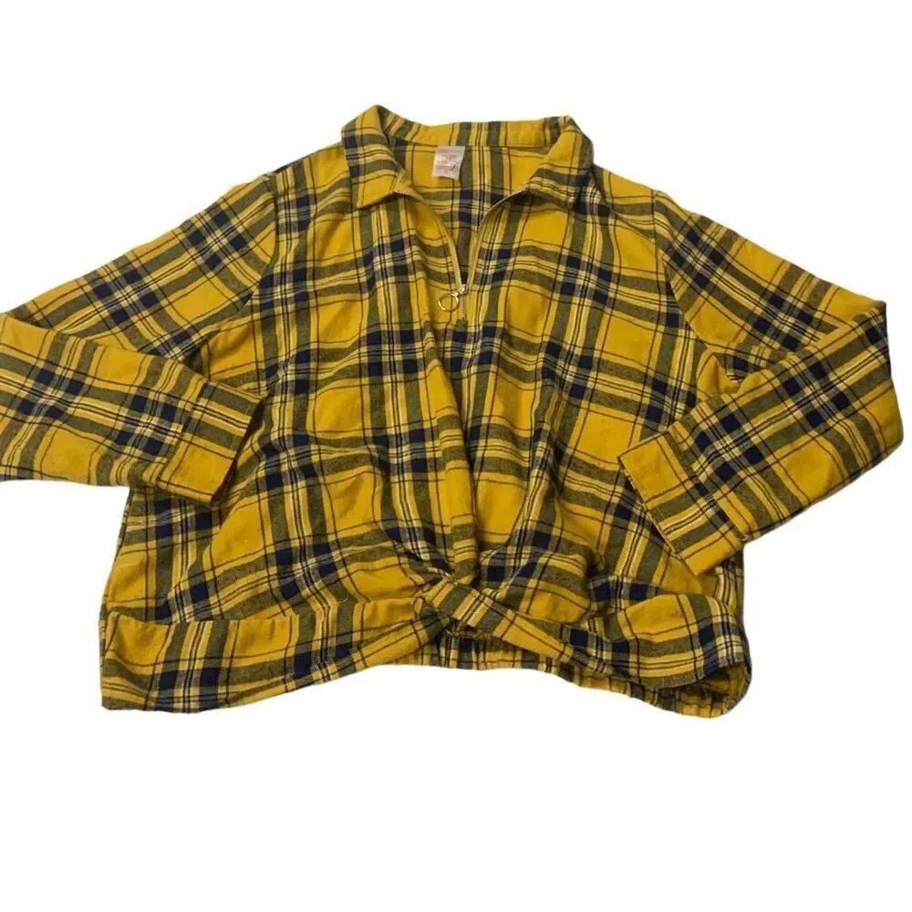Multicolored Plaid Flannel Twist Front Blouse